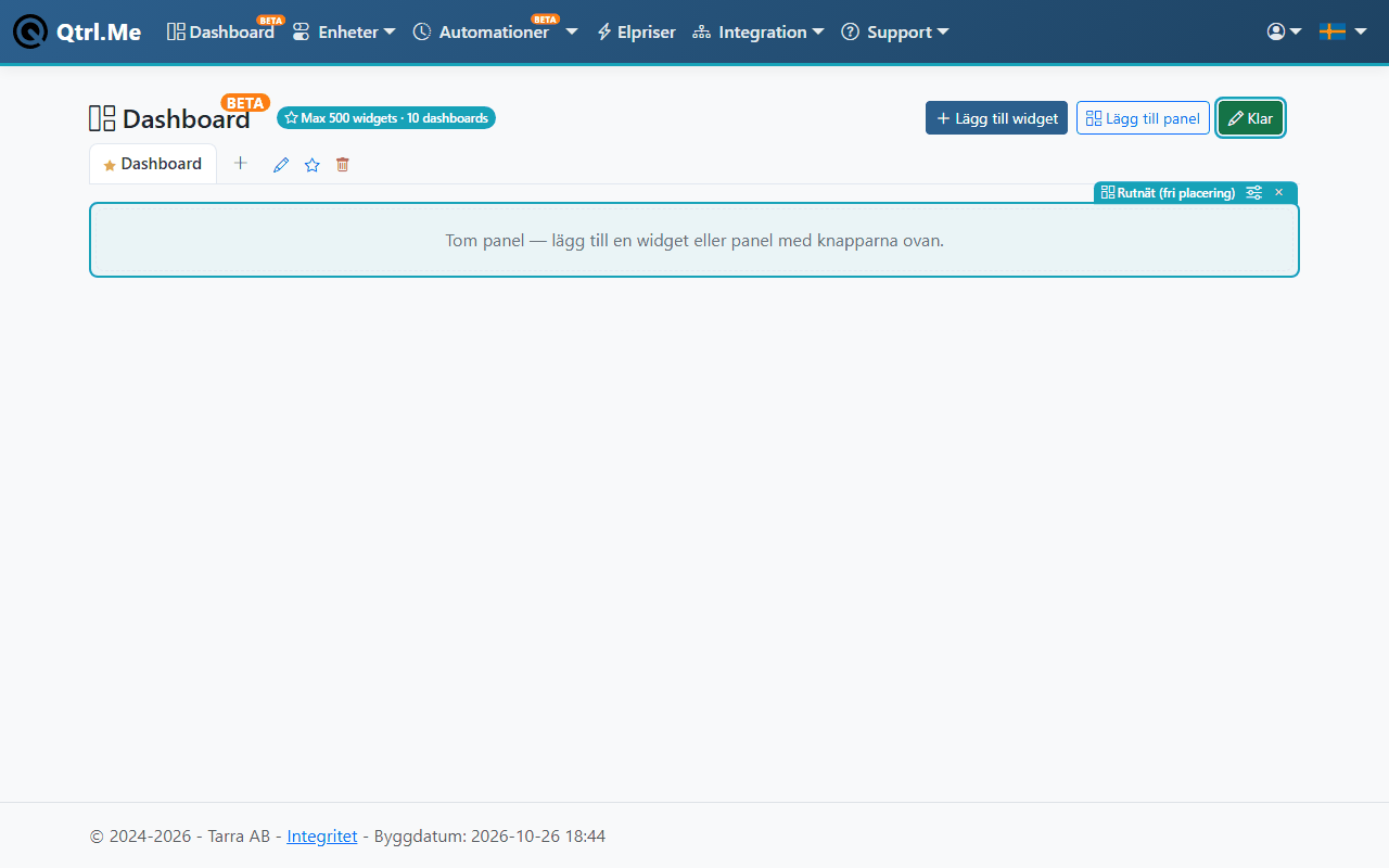 En dashboard i redigeringsläge