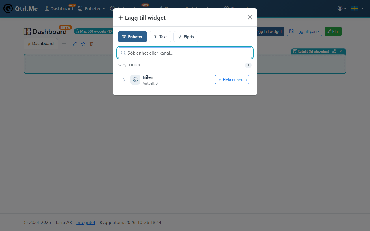 Väljaren Lägg till widget