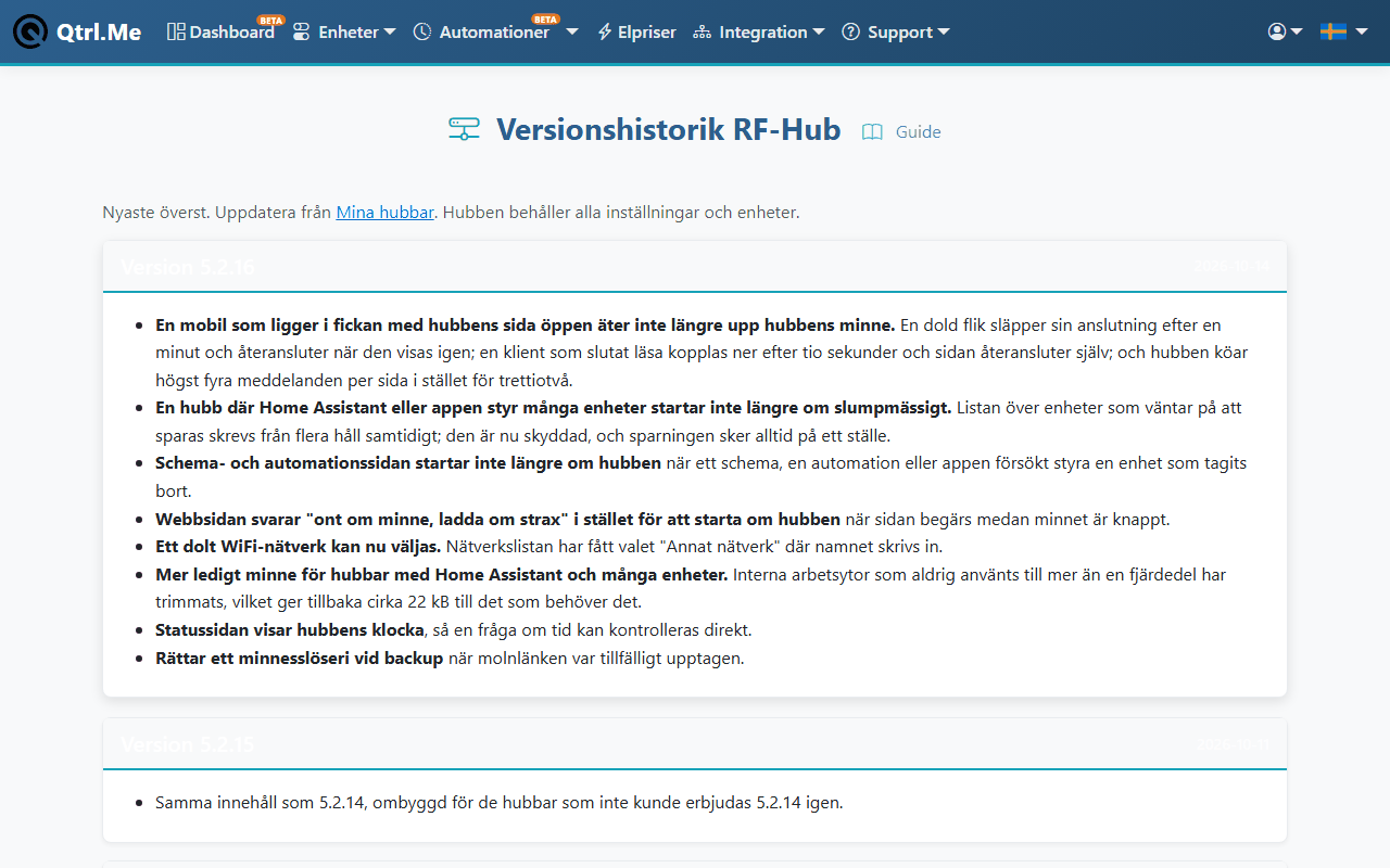 Versionshistoriken på qtrl.me